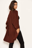 Rust Belted Batwing Knit Cardigan