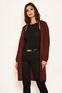 Rust Belted Batwing Knit Cardigan