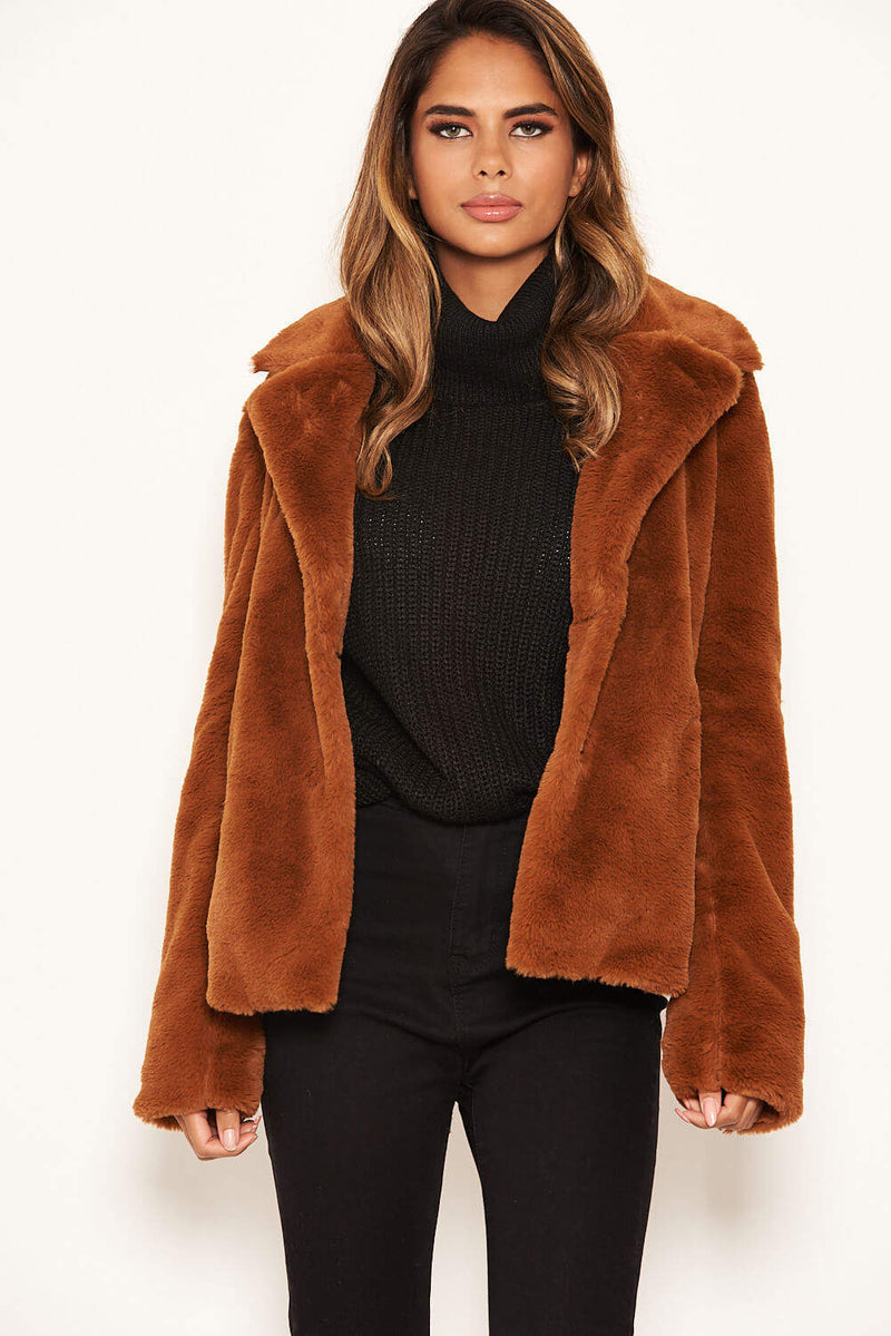 Rust Faux Fur Collared Jacket