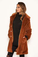 Rust Long Faux Fur Coat