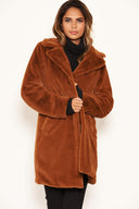 Rust Long Faux Fur Coat