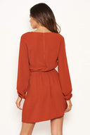 Rust Long Sleeve Belted Day Dress