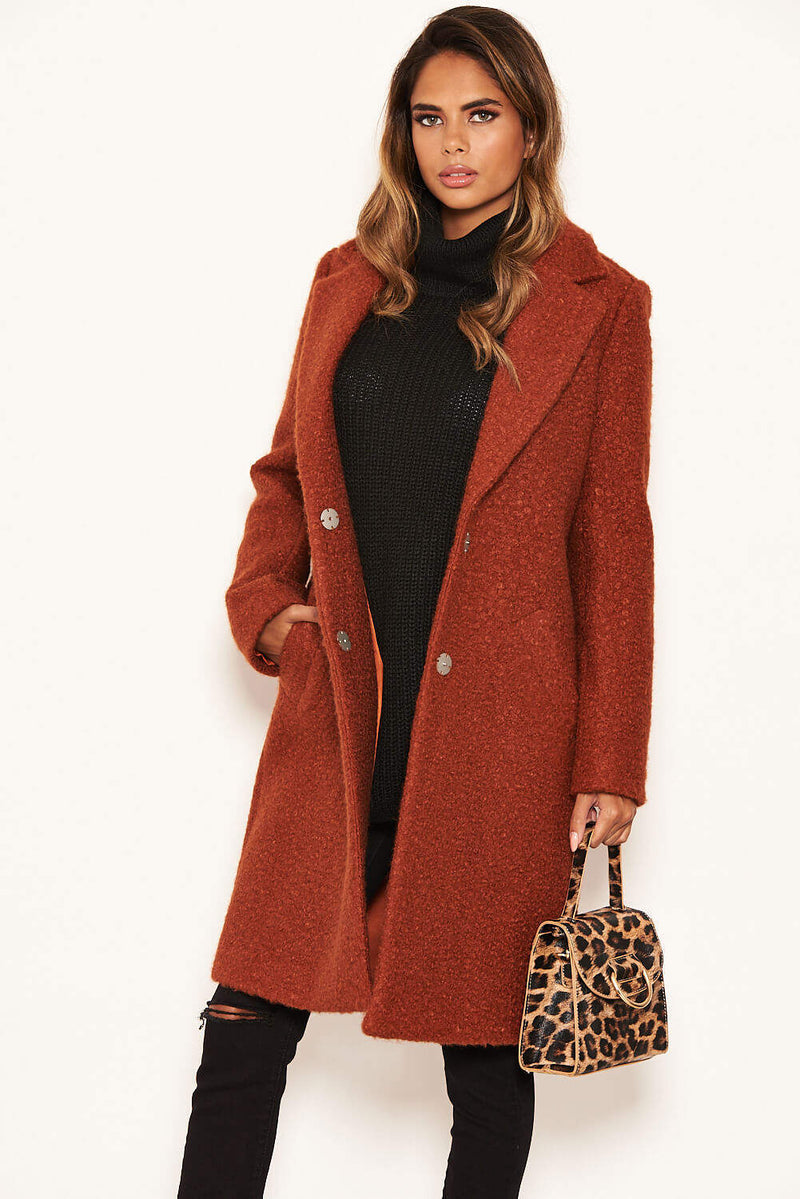 Rust Long Teddy Coat – AX Paris