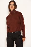 Rust Roll Neck Cropped Knit Jumper