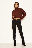 Rust Roll Neck Cropped Knit Jumper