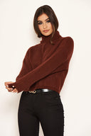 Rust Roll Neck Cropped Knit Jumper