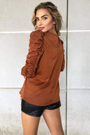 Rust Ruched Long Sleeve Top