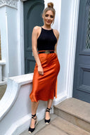 Rust Satin Midi Skirt