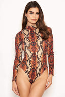 Rust Snake Print High Neck Bodysuit