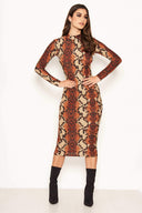 Rust Snake Print Midi Dress