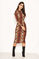 Rust Snake Print Midi Dress