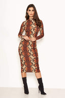 Rust Snake Print Midi Dress