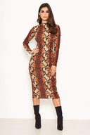 Rust Snake Print Midi Dress