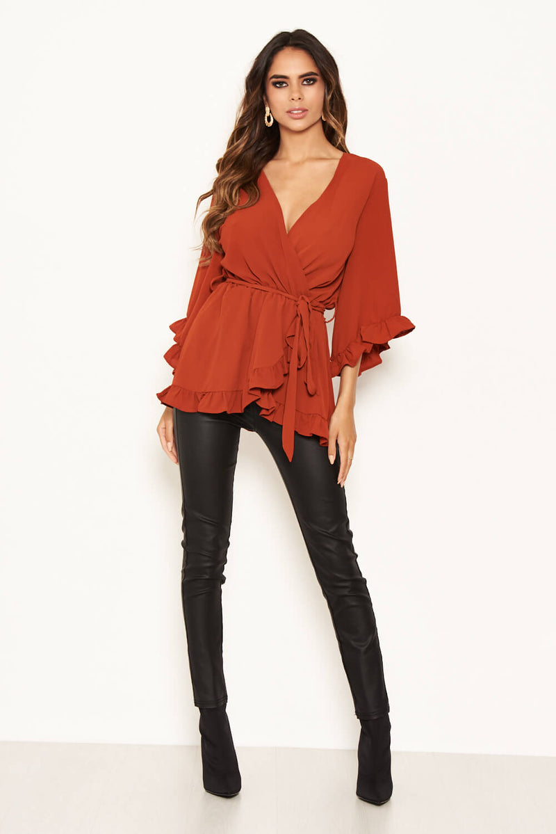 Rust Wrap Frill Top