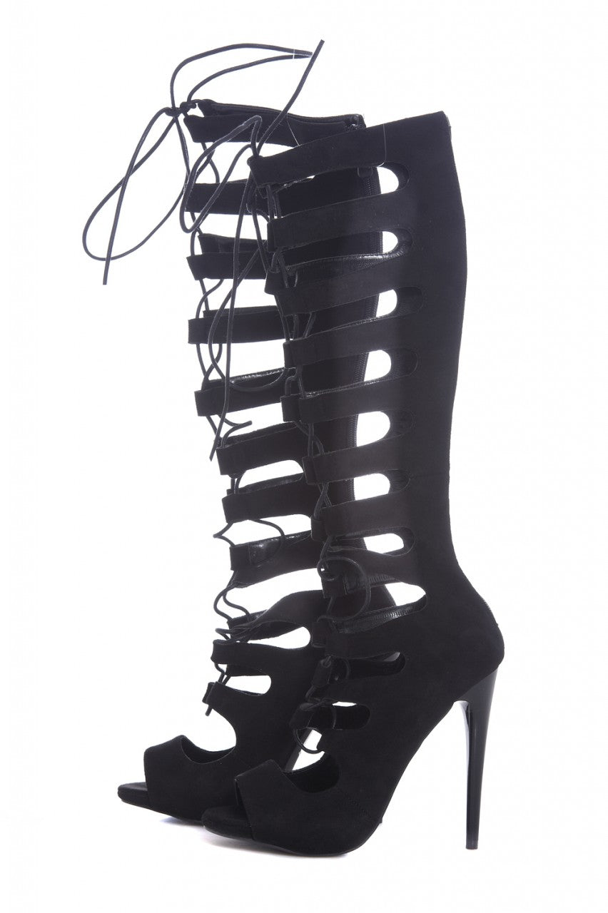 Suede Knee High Lace Up Gladiator Heels – AX Paris
