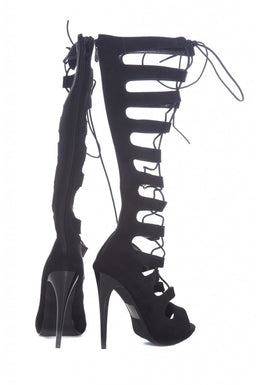 Suede Knee High Lace Up Gladiator Heels