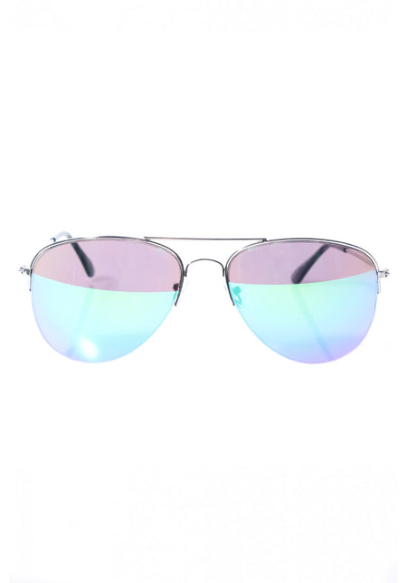 Silver Framed Aviator Sunglasses with Blue Mirrored Lenses