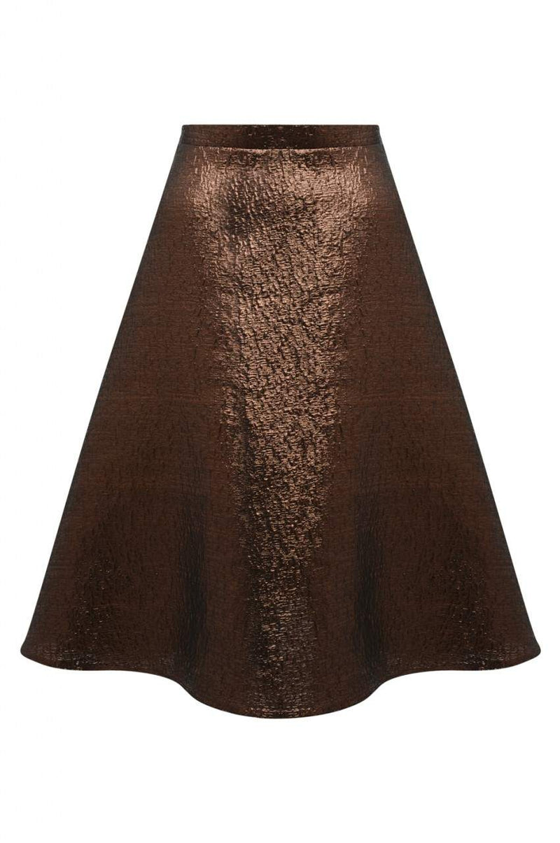 Bronze Metallic Midi Skater Skirt