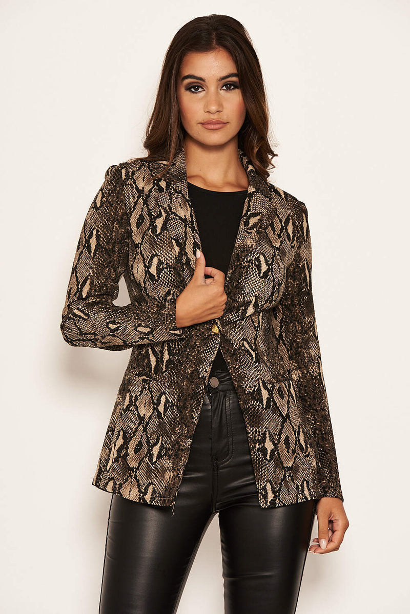 Brown Snake Print Blazer