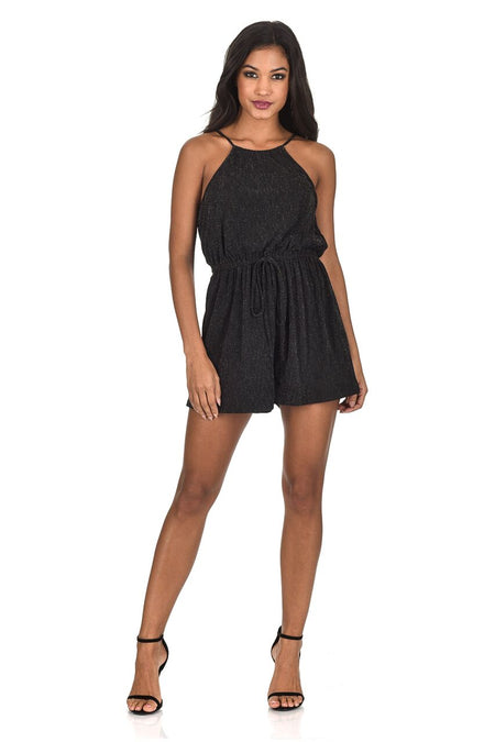 Black Sparkly Tie Waist Playsuit