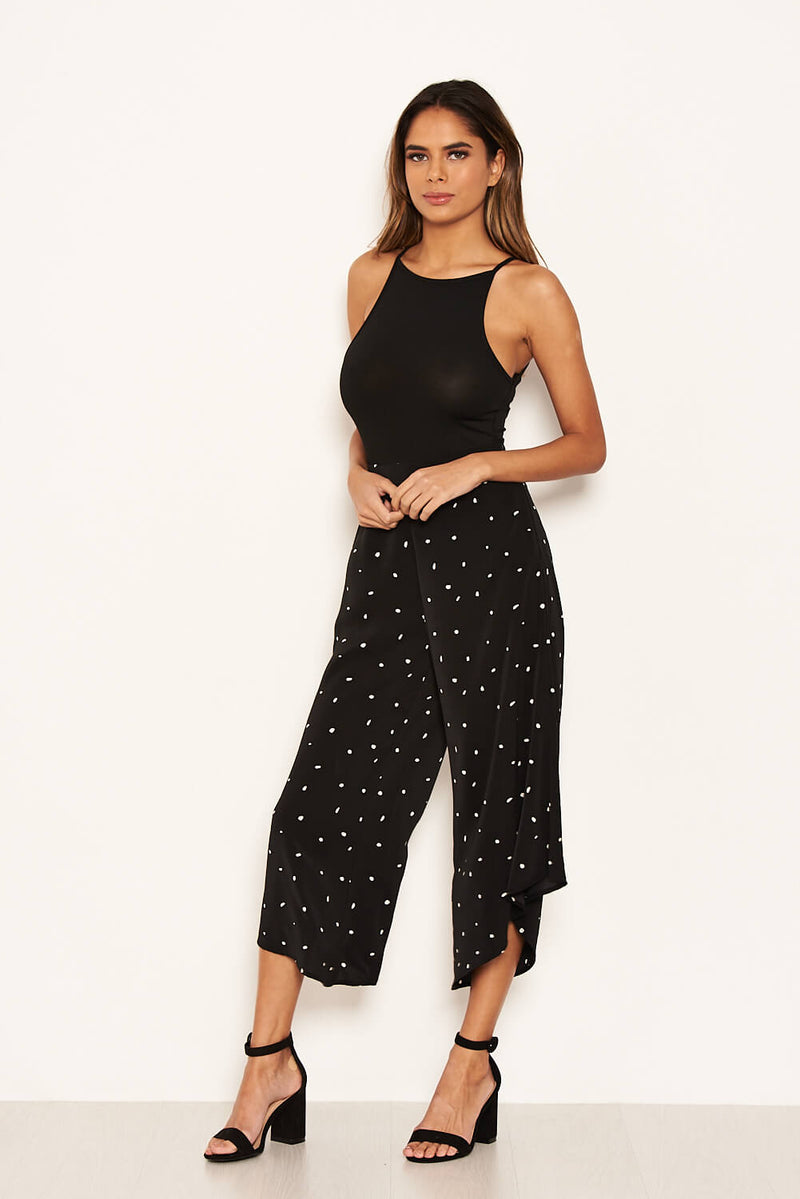 Black Polka Dot Culotte Flared Trousers