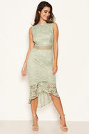 Sage Fishtail Hem Lace Midi Dress