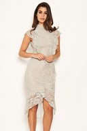 Sage Lace Fish Tail Frill Sleeve Midi Dress