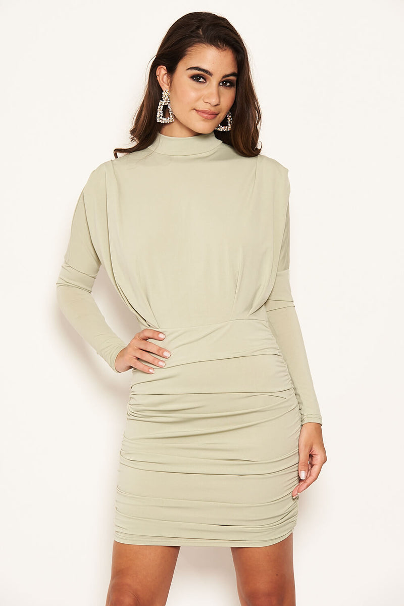 Sage Long Sleeve Back Ruched Bodycon Dress AX Paris Sage Long Sleeve Back Ruched Bodycon Dress AX Paris