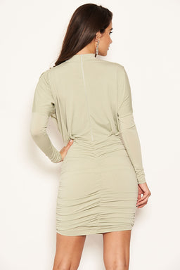 Sage Long Sleeve Back Ruched Bodycon Dress