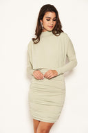 Sage Long Sleeve Back Ruched Bodycon Dress