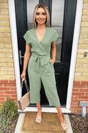 Sage Wrap Belted Jumpsuit