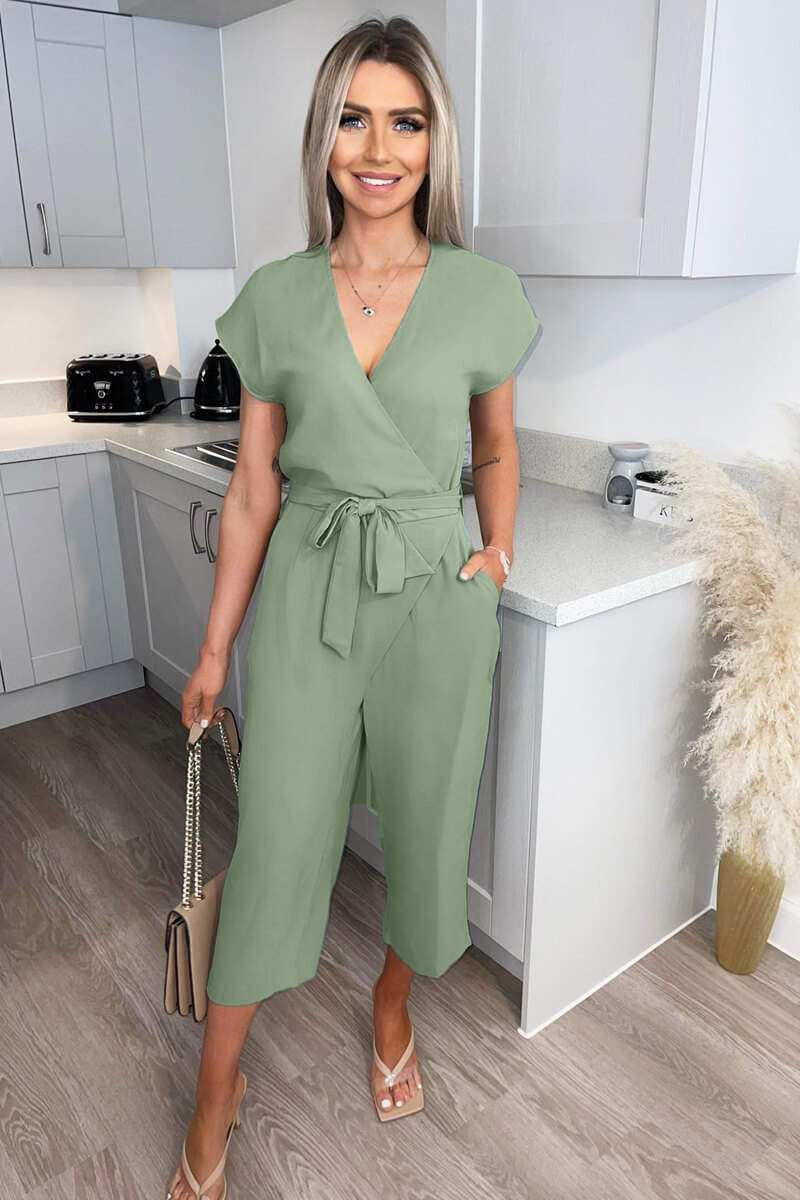 Sage Wrap Belted Jumpsuit