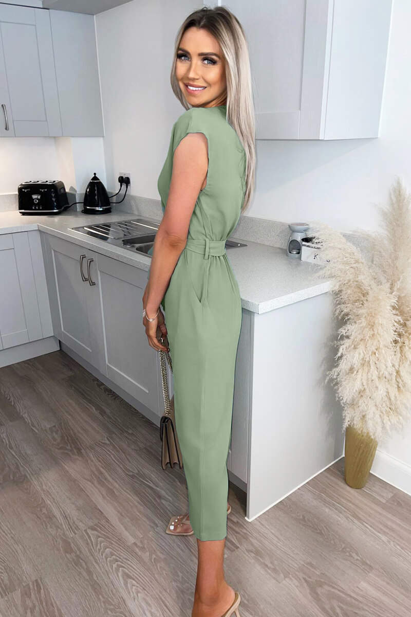 Sage Wrap Belted Jumpsuit