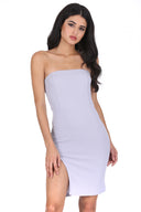 Silver Bandeau Thigh Split Dress