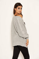 Silver Cable Knit Chunky Cardigan