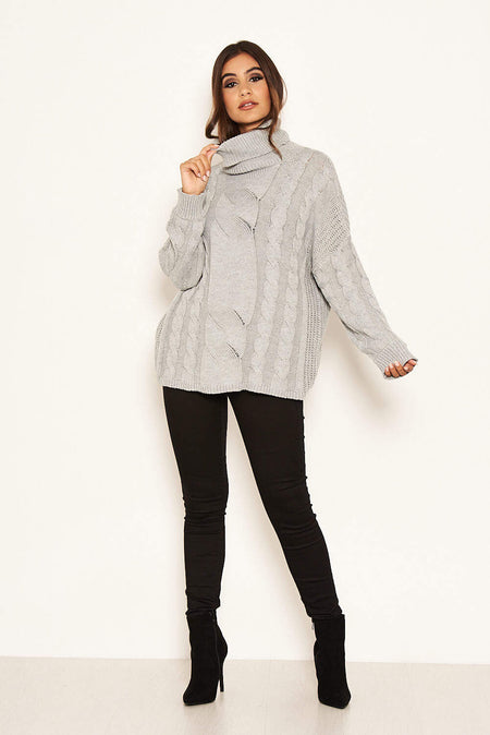 Silver Cable Knit Oversized Jumper