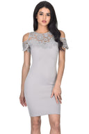 Silver Cold Shoulder Crochet Dress