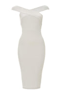 Silver Cross Over Bodycon Bardot Dress