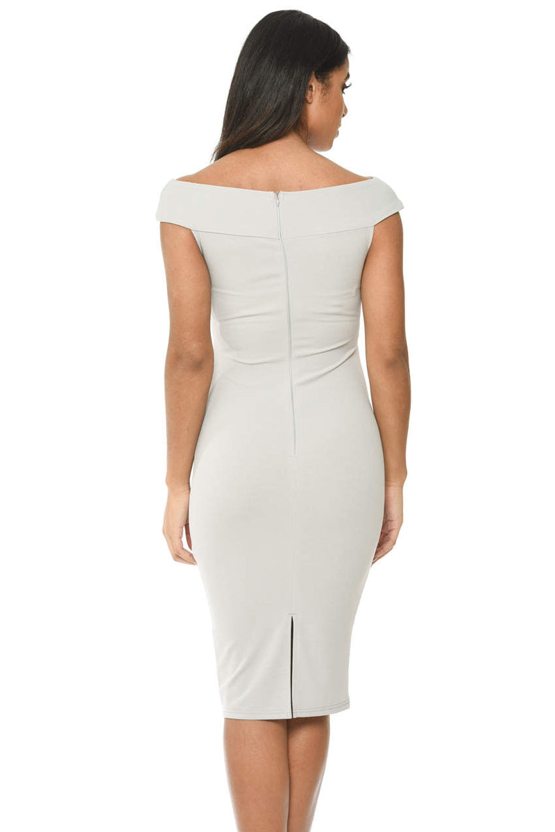 Silver Cross Over Bodycon Bardot Dress