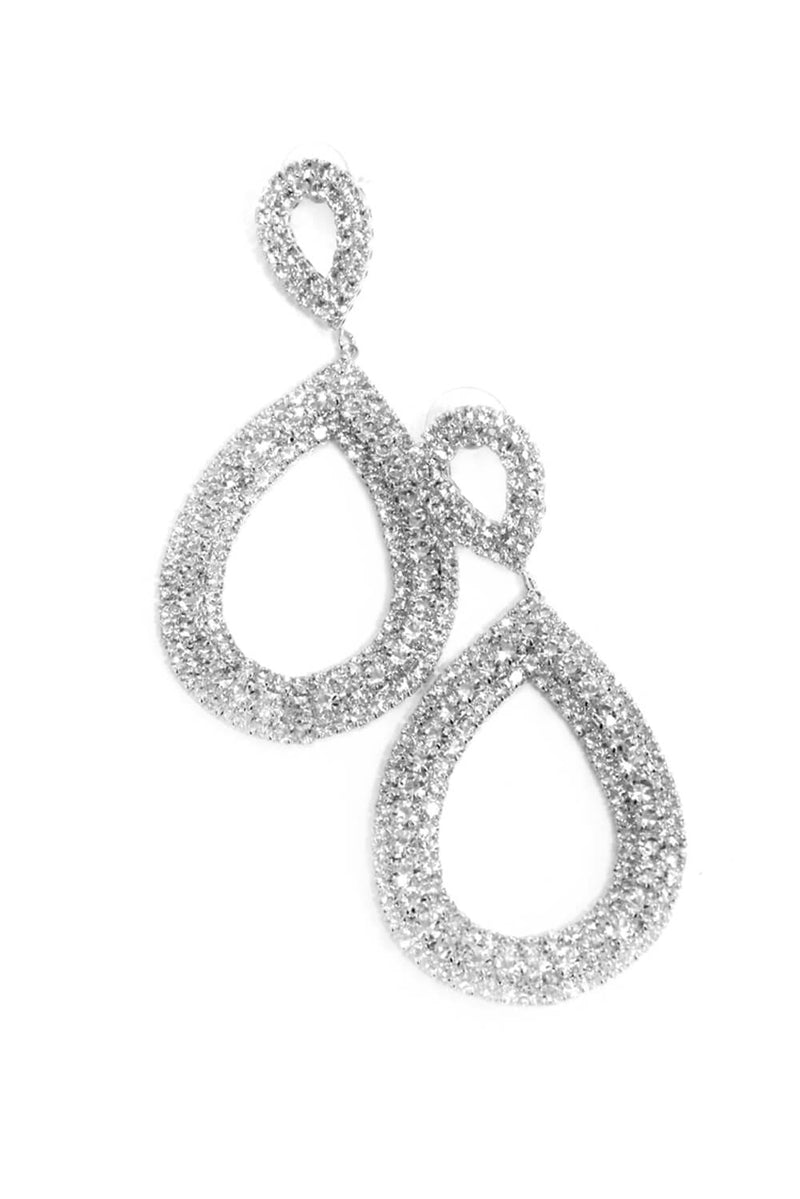 Silver Diamante Double Tear Drop Earrings