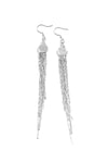 Silver Fringed Chain Sleek Drop Down Earrings