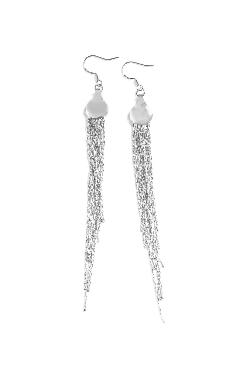 Silver Fringed Chain Sleek Drop Down Earrings