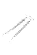 Silver Fringed Chain Sleek Drop Down Earrings