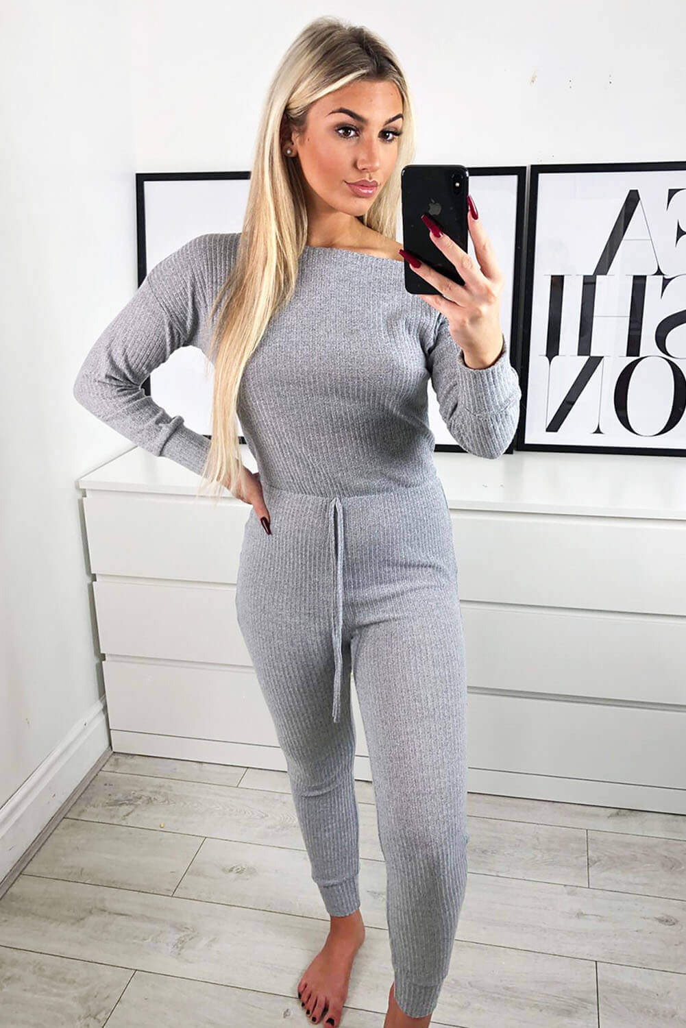 Silver Knitted Long Sleeve Jumpsuit – AX Paris