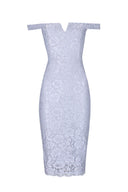 Silver Lace Bardot Midi Dress