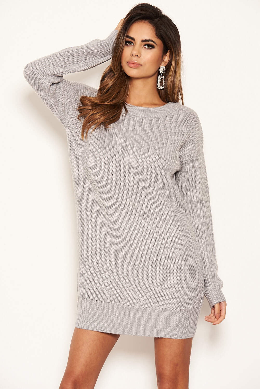silver jumper dress Leaves Pattern Sequin Jumper Dress In Grey CYLONDON