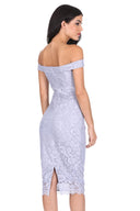 Silver Lace Bardot Midi Dress