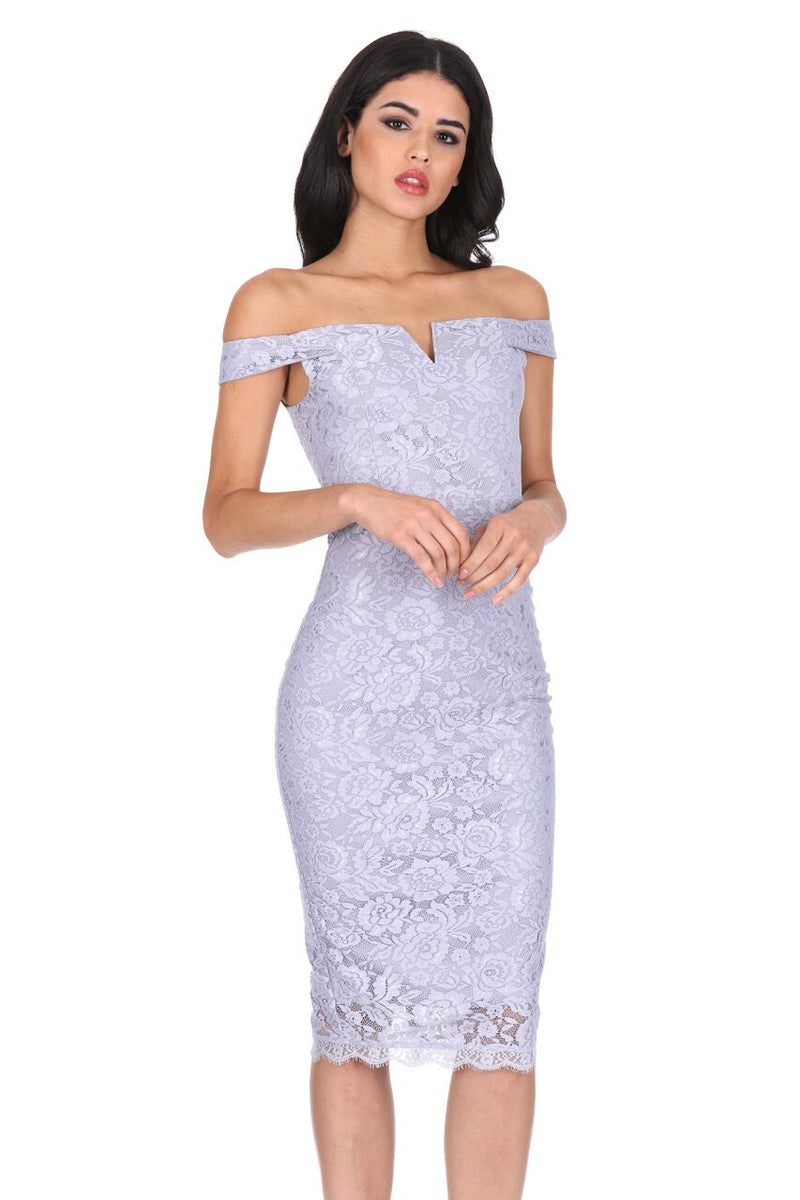 Silver Lace Bardot Midi Dress – AX Paris