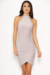 Silver Metallic Bodycon Dress With Halterneck