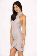 Silver Metallic Bodycon Dress With Halterneck